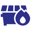 A blue icon of an oil tank and a drop.